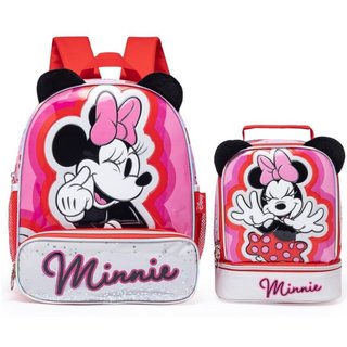 Infantil - Kit Mochila Lancheira Minnie Feminina Resistente Disney