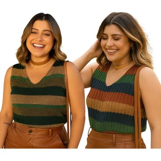 Kit 2 Regatas Tricô FMF Feminina Moda Casual Conforto Verde