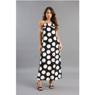 Vestido Poá Em Viscose Feminino Com Alça Lemier Collection Preto