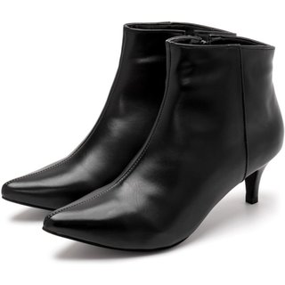 Bota Feminina Elegante Cano Curto Bico Fino 180125 Napa Preta