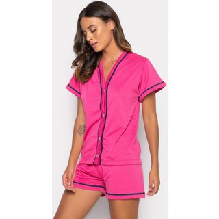 Pijama Mood Modas Curto Baby Doll Americano Blogueirinha Botão Adulto Amamentação 021 Rosa