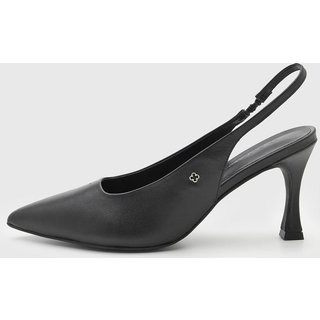 Scarpin Baixo Feminino Capodarte Slingback Salto 9 cm Geométrico Ponta Fina Preto