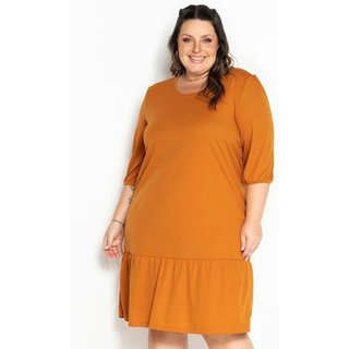 Vestido Com Franzido E Mangas Plus Size Caramelo Marguerite