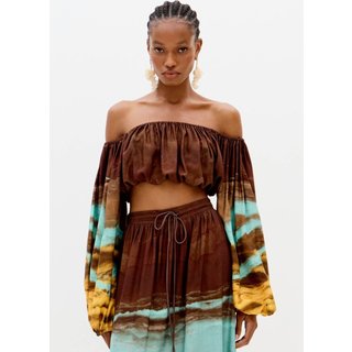 Blusa Ombro A Ombro Cropped Estampada Lança Perfume