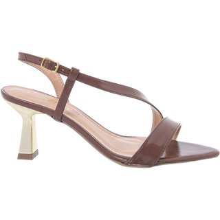 Sandália Feminina Stessy Salto Taça Cromado Bico Folha Elegante Premium Marrom