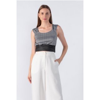 Cropped Lamis xadrez com alca Cinza