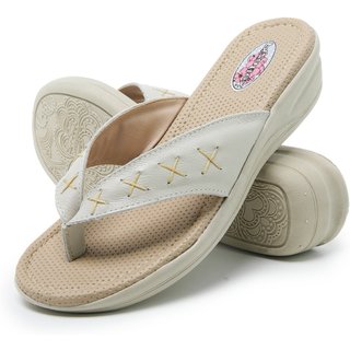 Chinelo Tamanco em Couro Conforto Feminino 215 Marfim