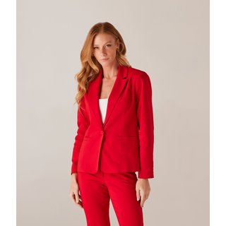 Blazer Manga Longa Curto Um Botao Feminino Vermelho