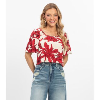 Blusa Cropped Feminina Visco Maquinetada Rovitex Vermelho