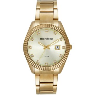 Relógio Feminino Cristais Lupa Para Calendário Dourado Mondaine
