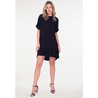 Vestido Curto Amazonia Vital Viscose Mullet Amplo Gola Canoa Babado Preto