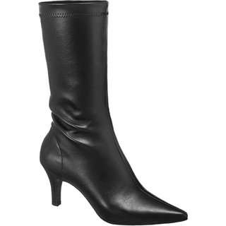 Bota Feminina Stretch GigiL Bico Fino Salto Fino Calce Fácil Preto