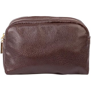 Necessaire de couro liso Dara 14x18x9cm - Café