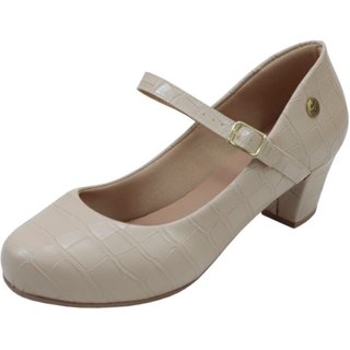 Scarpin Donna Santa Bico Redondo Boneca Natural-Croco