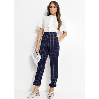 Calça Em Tecido De Alfaiataria Xadrez Grid Azul Quintess