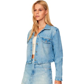 Jaqueta Jeans Acostamento Shine Pr25 Azul Feminino