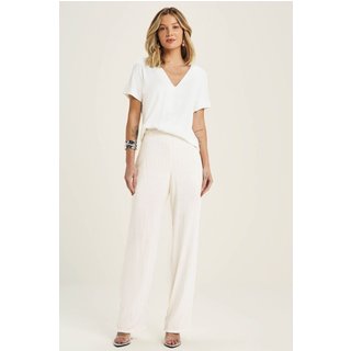 Calça Pantalona Feminina Listrada Marialícia Bege