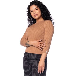Blusa Feminina Biamar Canelada Tranças Marrom Claro