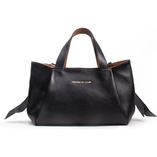 Bolsa Feminina Em Couro Alça de Mão Preto Com Caramelo “Regina Zaqui”