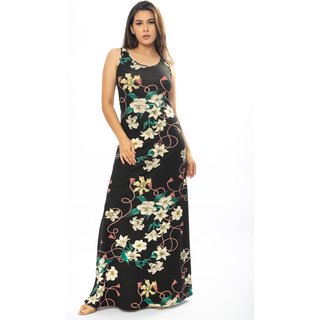 Vestido Longo Cabanafree Butiá Malha Regata Estampa Flores Ébano