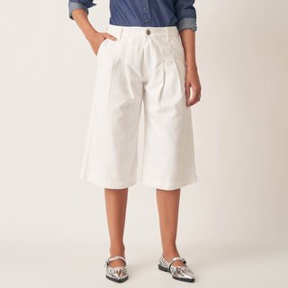 Bermuda Jeans Longa Cint Alta Bolso-Faca Pregas E Elástico