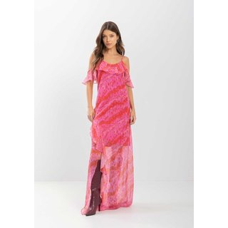 Vestido Longo De Alças Com Babados E Transparência