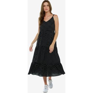 Vestido Longo Preto de Bolinhas Brancas Poá em Viscose