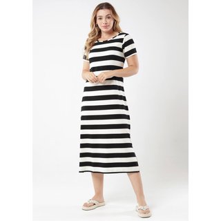 Vestido Midi Pau a Pique Listrado Preto PRETO - G Pau a Pique