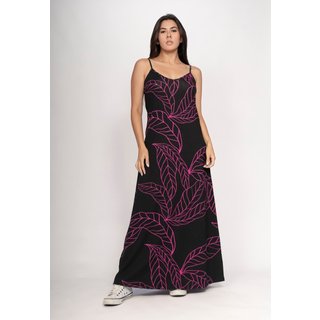 Vestido CabanaFree Guaíra Longo Malha Alça Fina Estampa Antúrios Lilás