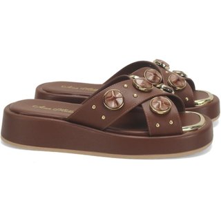Flatform em x com pedrarias café Incolor