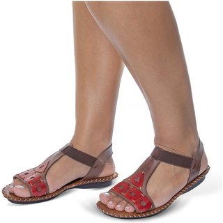 Rasteira feminina rasteirinha Flor D'Couro couro marron conhaque vermelho 2147