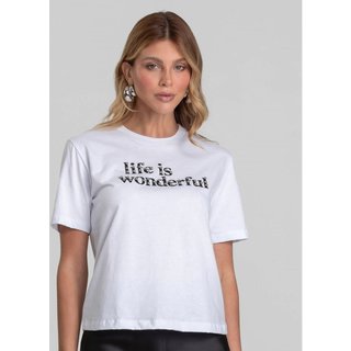 Camiseta Feminina Com Estampa e Rebite Dianna Branco