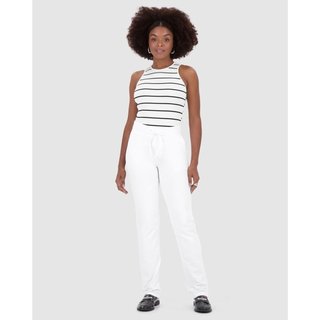 Calça Básica Feminina Reta Em Moletom Stretch Flanelado