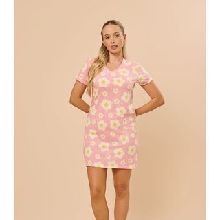 Camisola Feminina Estampada Meia Malha Evanilda Rosa