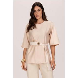 Blusa Feminina De Cetim Com Cinto Solta Elegante Leve