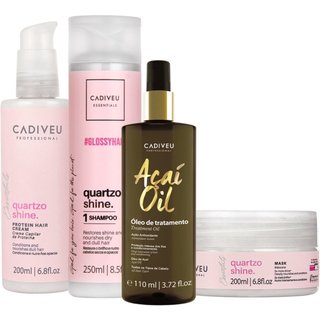 Kit Cadiveu Professional Essentials Quartzo Shine Shampoo Máscara Pré-Shampoo e Açaí Oil 110 (4 produtos)