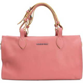 BOLSA FEMININA EM COURO ALÇA DE MÁO ROSÉ COM AMARELO "FILIPA REGIS"""