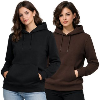 Kit 2 Blusa de Frio Moletom Liso Colorido Feminino Relaxado Com Capuz E Bolso Canguru