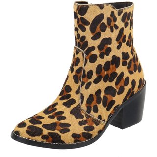 Bota Couro Bico Fino Cano Curto Onça Animal Print Tellini Store
