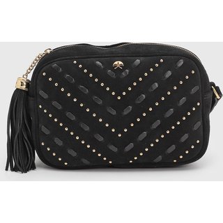 Bolsa Média Feminina Luiza Barcelos Suede Tachas Preta