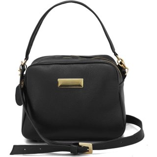 Bolsa Bau Feminina em Couro Alças Transversal Regulável e Alça de Mão Preto