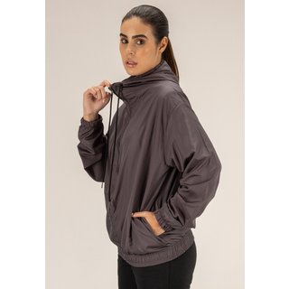 Jaqueta Corta Vento Cinza Grafite Feminina Semi Impermeável com Capuz Dulk