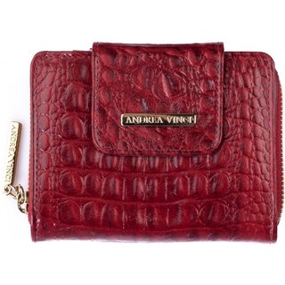 Carteira feminina de couro croco Lolla 10x13cm - Vermelho