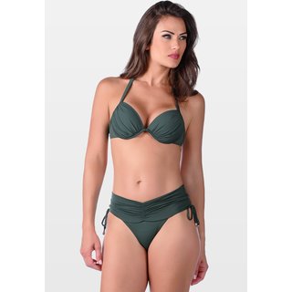 Biquíni Summer Soul Franzido Com Bojo e Aro Cintura Baixa Verde Escuro