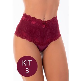 Kit 3 Calcinha Cinta MdMix Rendada Cintura Alta Modeladora