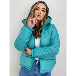 Jaqueta Puffer Longa Verde Claro Com Capuz Removível