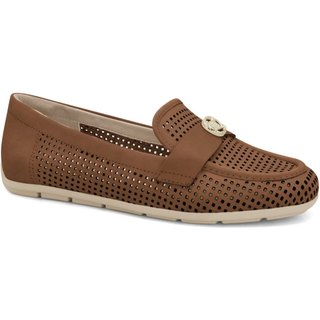 Mocassim Feminino Couro Caramelo Vazado Comfortflex 2561332-2