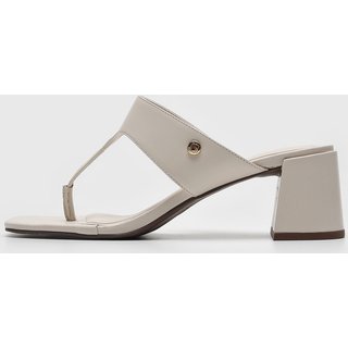 Tamanco Feminino Loucos e Santos Salto Bloco Bico Quadrado Off-White