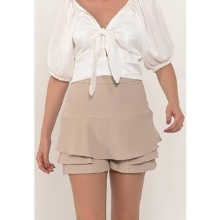 Saia Shorts Bisô Babados Areia