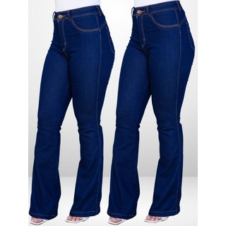 Kit 2 Calça Flare Feminina Mys Jeans Cintura Alta Azul